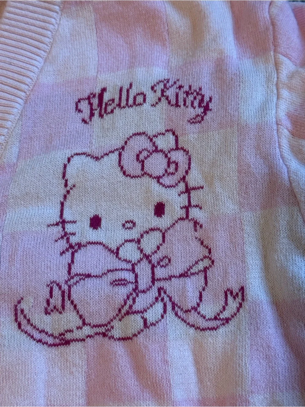 Hello Kitty Pink Checked Girls' Button-Front Cardigan